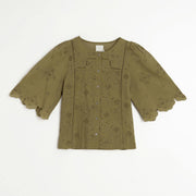 Eyelet Embroidery Blouse khaki INDI&COLD