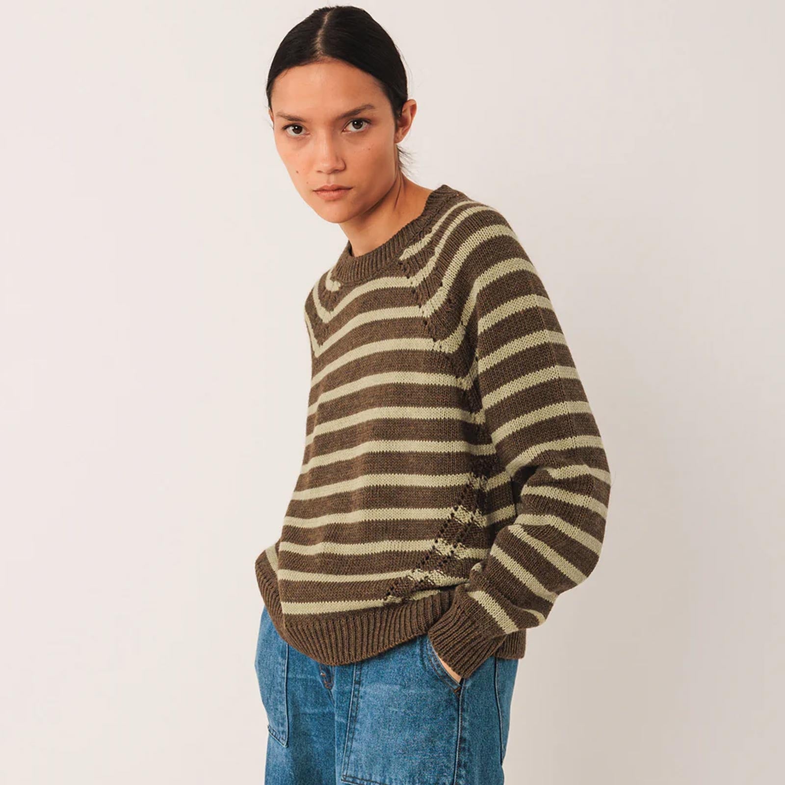 Knit Stripe Jumper khaki INDI&COLD