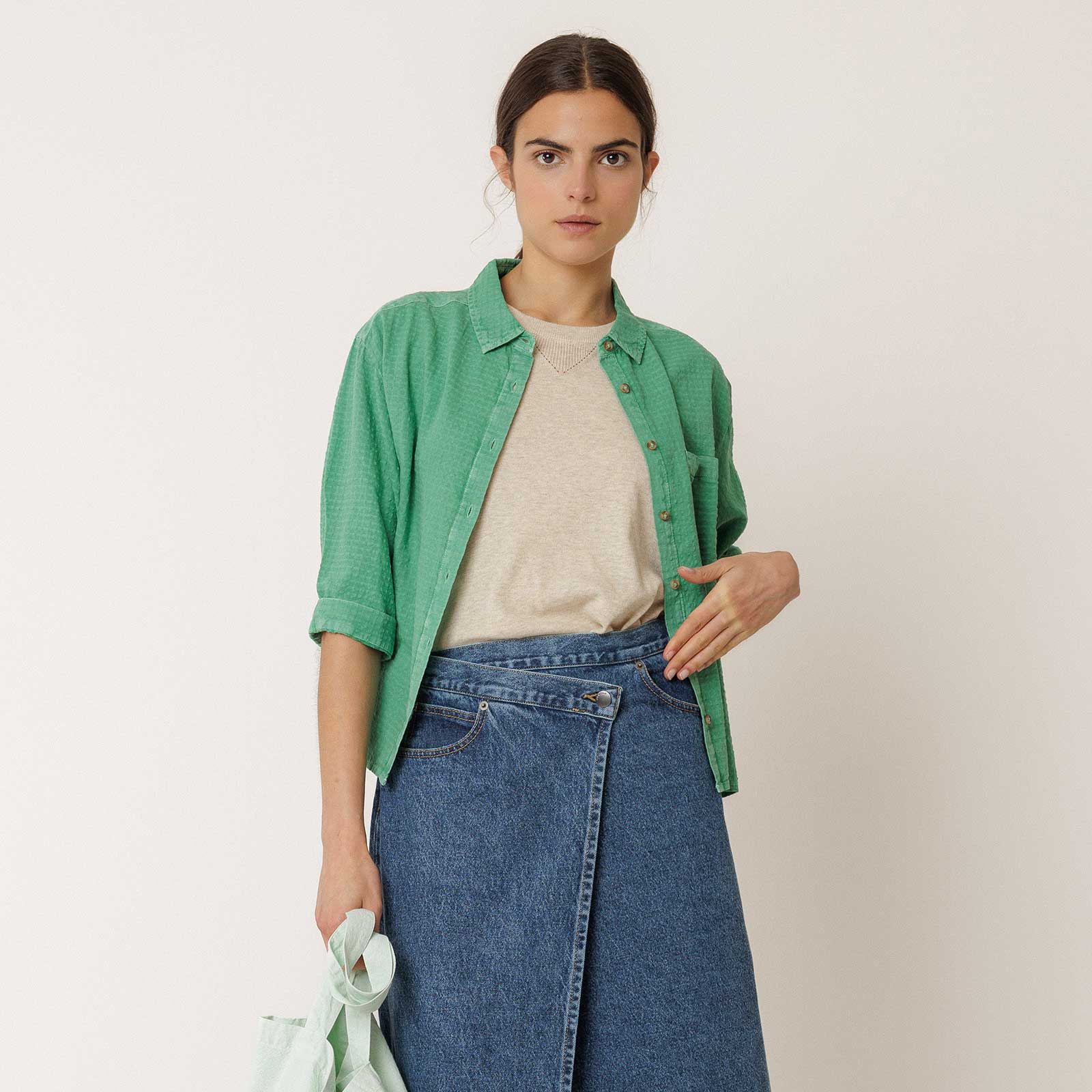 Regular Cotton Blouse verde INDI&COLD