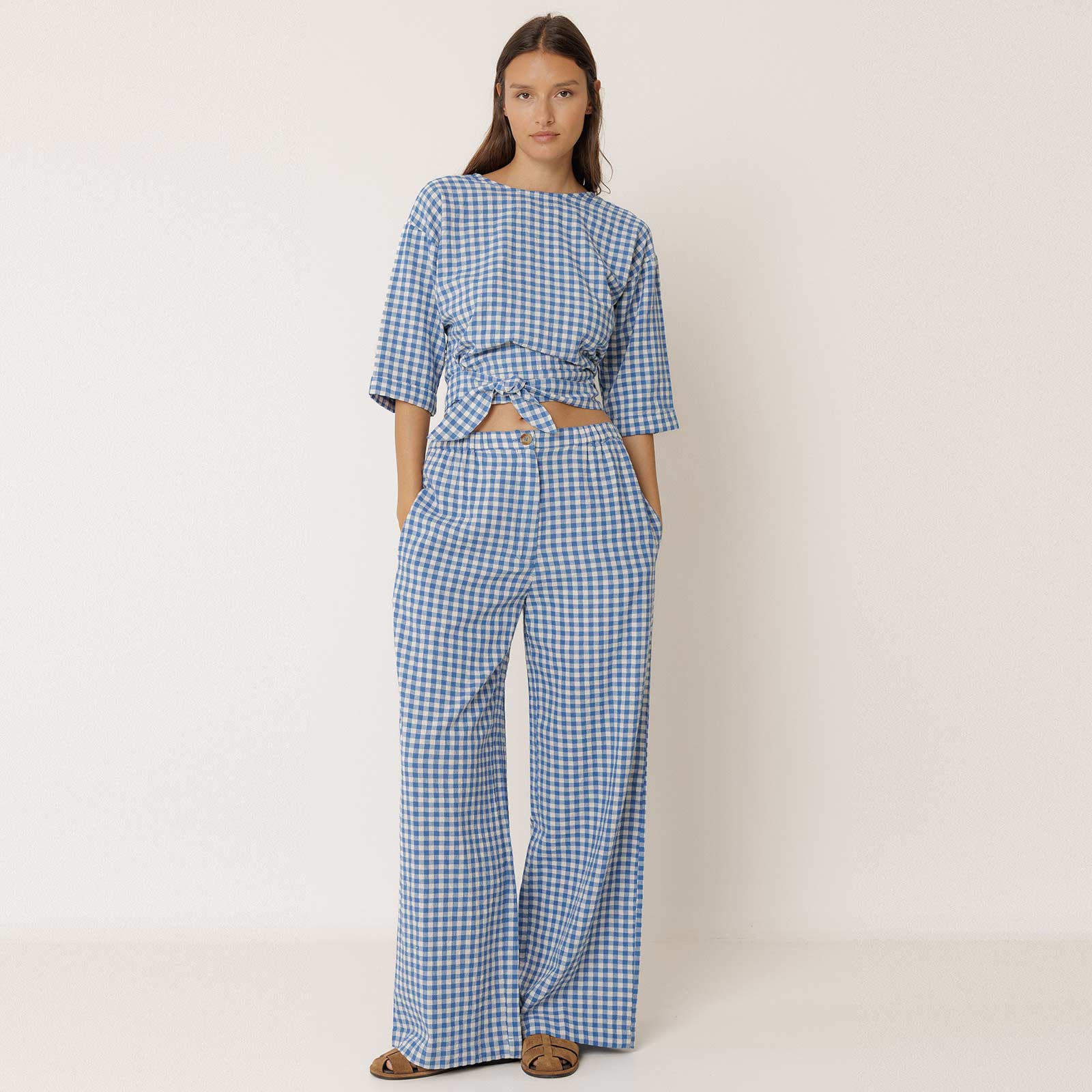 Check Wrap Blouse azul britanico INDI&COLD