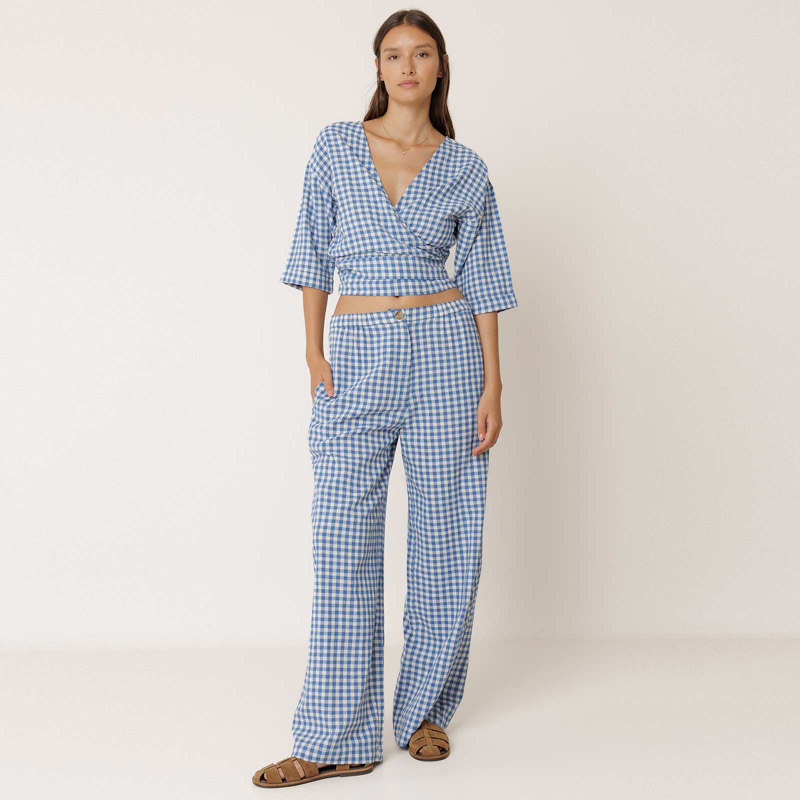 Check Wrap Blouse azul britanico INDI&COLD