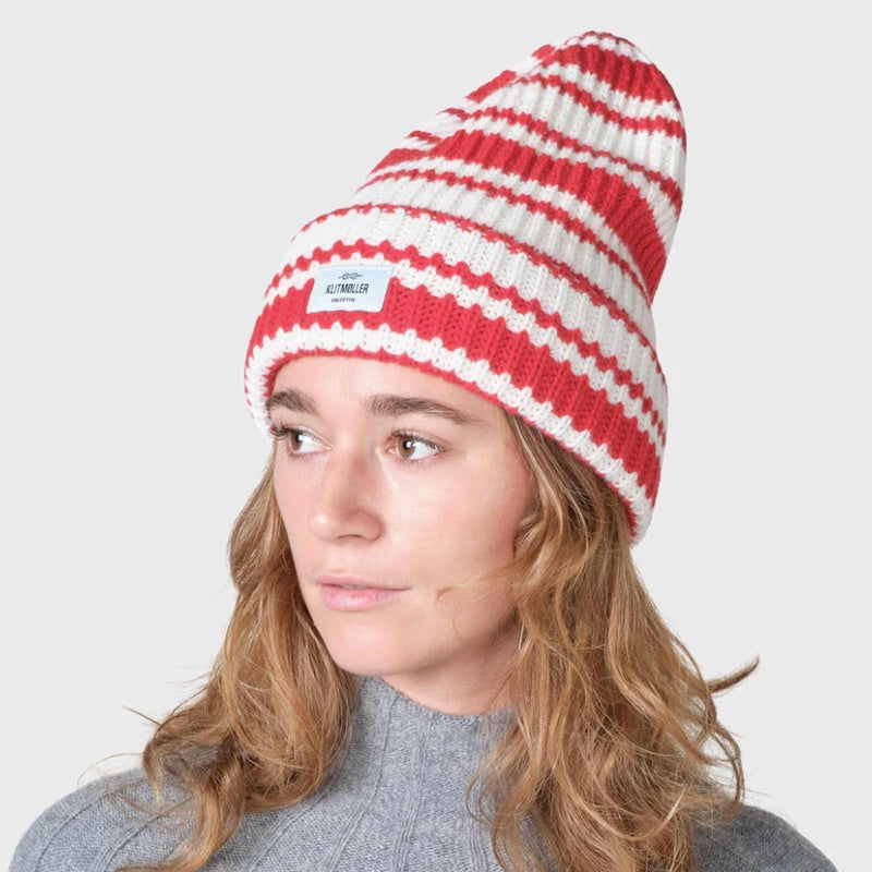 Stripe Wool Beanie cream/red