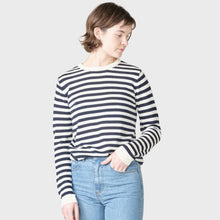Womens Basic Stripe Merino Knit Jumper cream/surf blue Klitmøller Collective