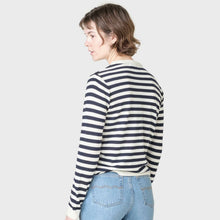 Womens Basic Stripe Merino Knit Jumper cream/surf blue Klitmøller Collective