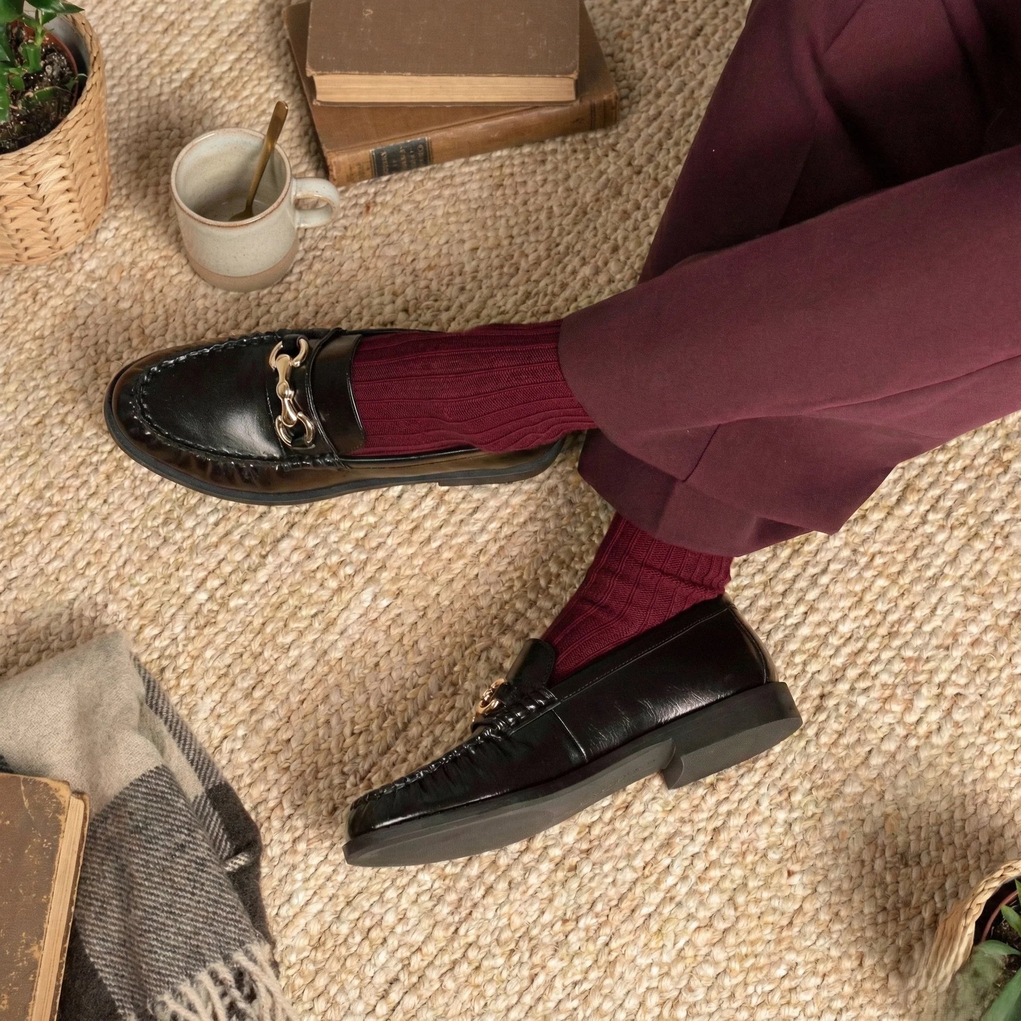 Solid Knitted Stripes Socks burgundy Klue Accessories