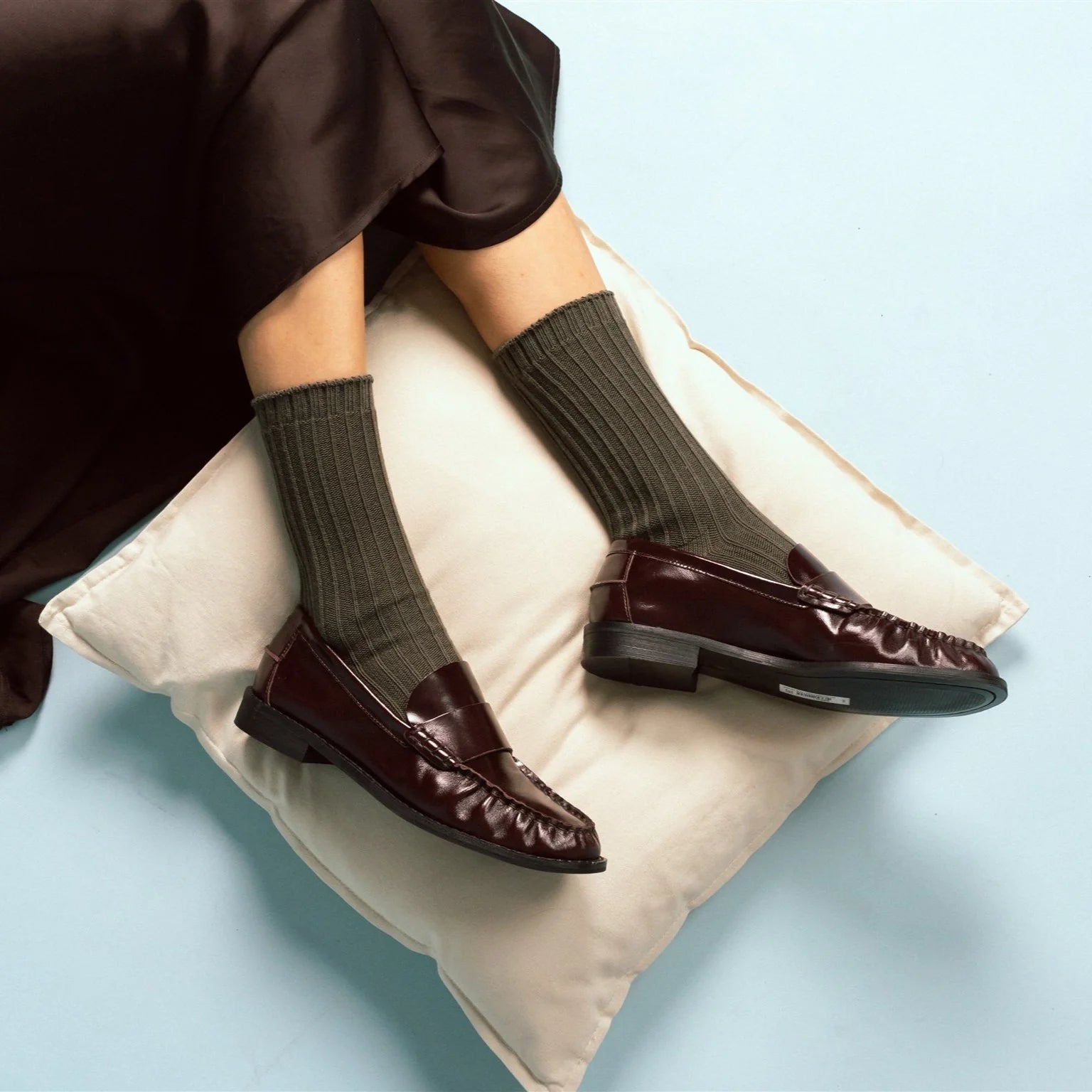 Solid Knitted Stripes Socks khaki Klue Accessories