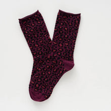 Leopard Lurex Socks burgundy Klue Accessories