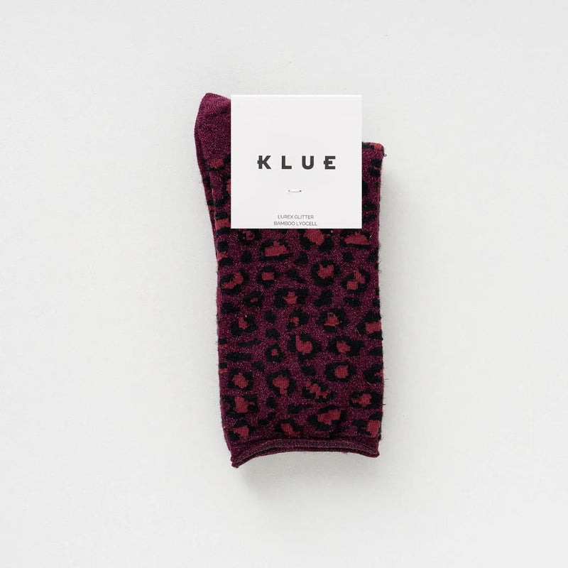Leopard Lurex Socks burgundy Klue Accessories