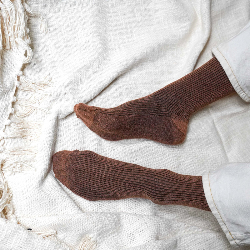 Lurex Glitter Socks camel brown Klue Accessories
