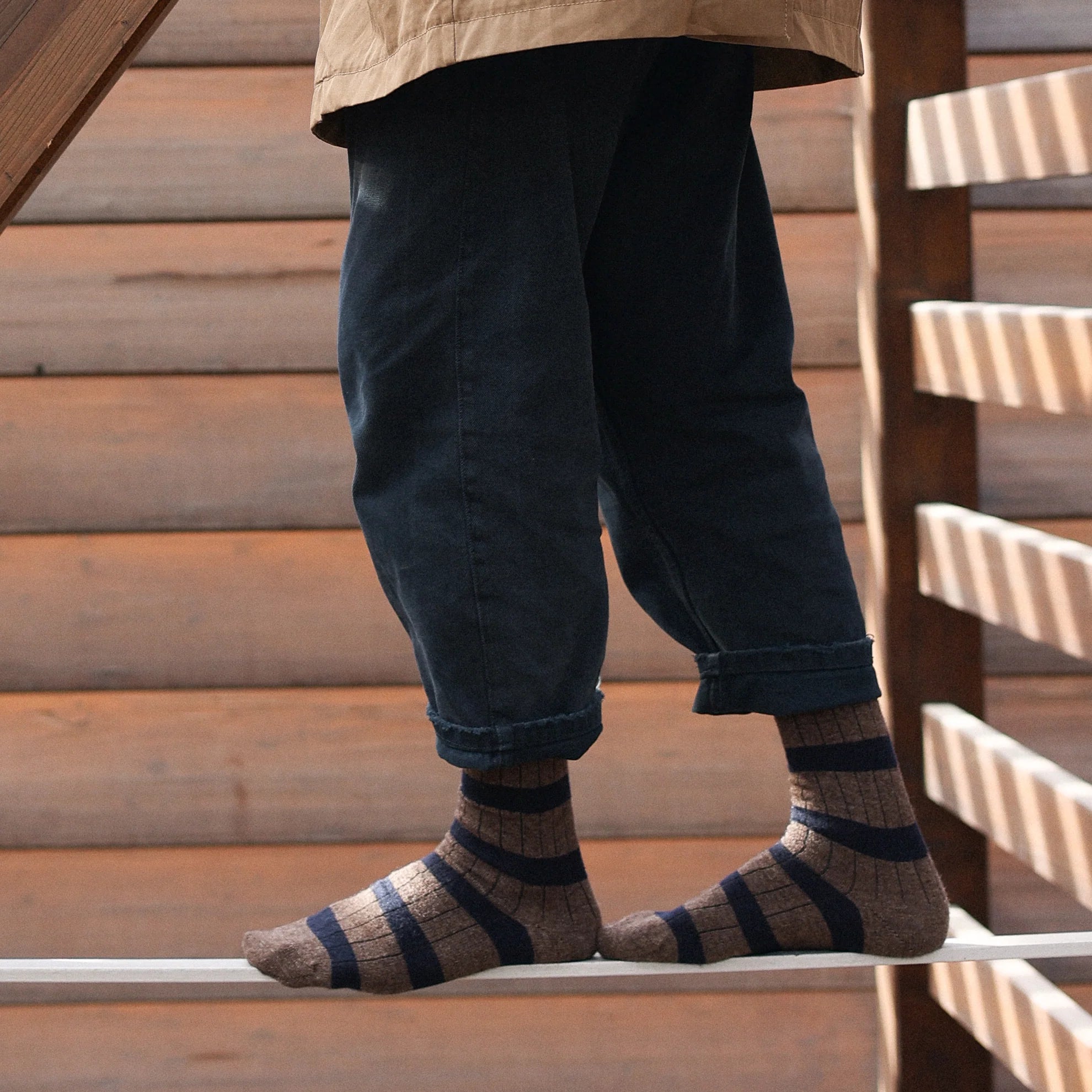 Stripes Merino Wool Socks brown