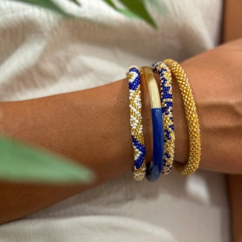 Nepalese Bracelet champagne/blue pattern Maison Kizo