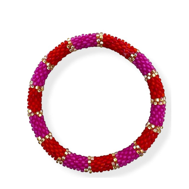 Nepalese Bracelet flamingo/gold beads E47 Maison Kizo