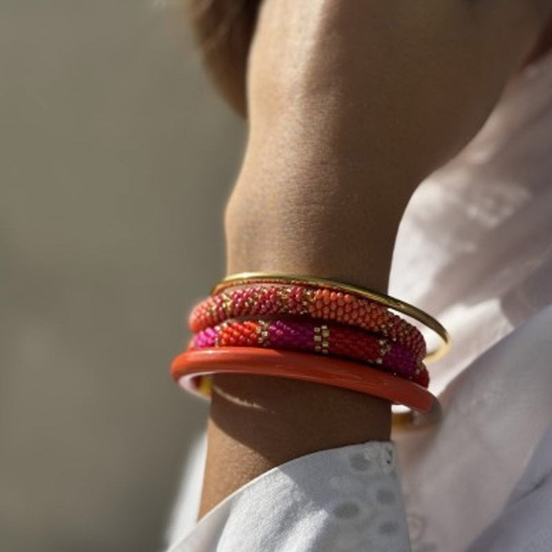 Nepalese Bracelet flamingo/gold beads E47 Maison Kizo