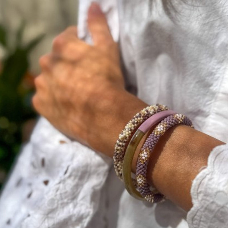 Nepalese Bracelet white/lilac/gold pattern Maison Kizo
