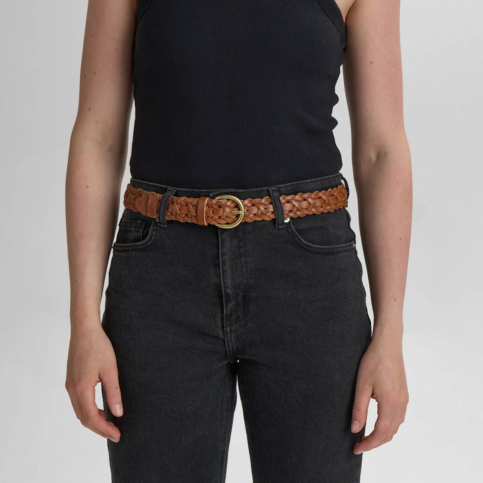 HarlynMBG Braided Belt cognac w/br.gold