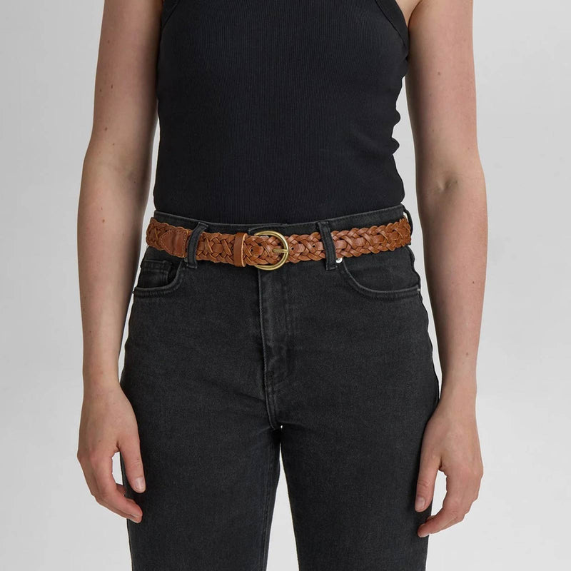 HarlynMBG Braided Belt cognac w/br.gold