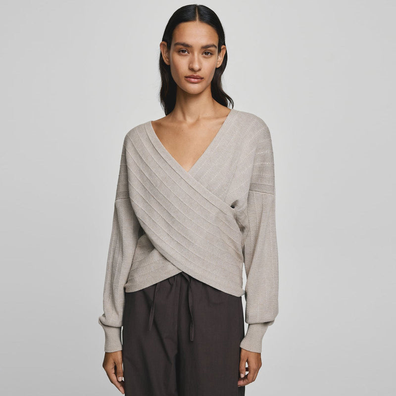 MSCHZine Rachelle Wrap Pullover warm light grey melange MSCH Copenhagen