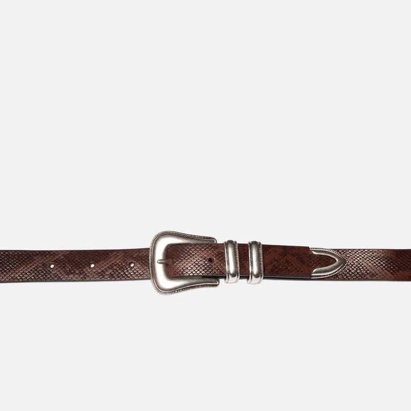 Western Faux Snake Silver Belt dark brown