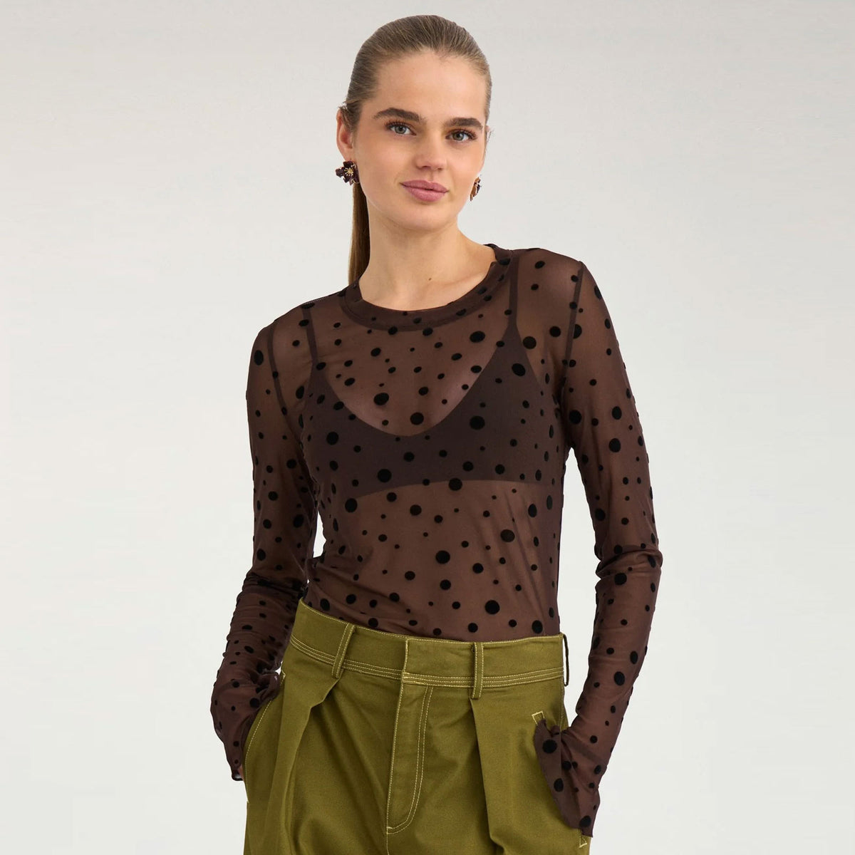 Nuevita LS Mesh Blouse chocolate plum