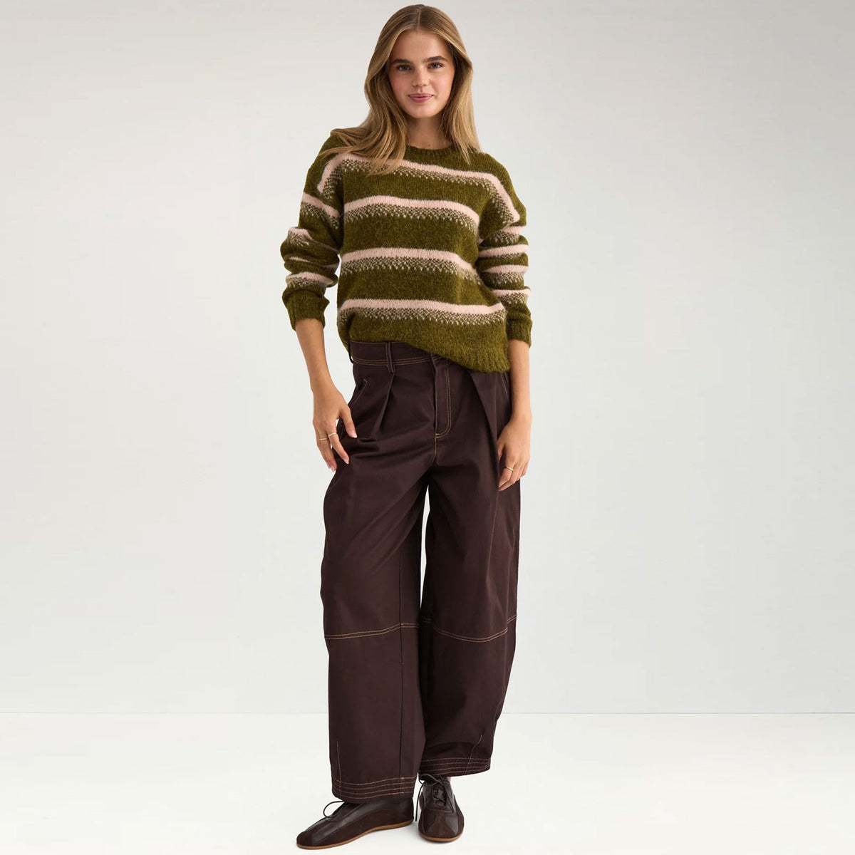 Nusalia Stripe Pullover fir green