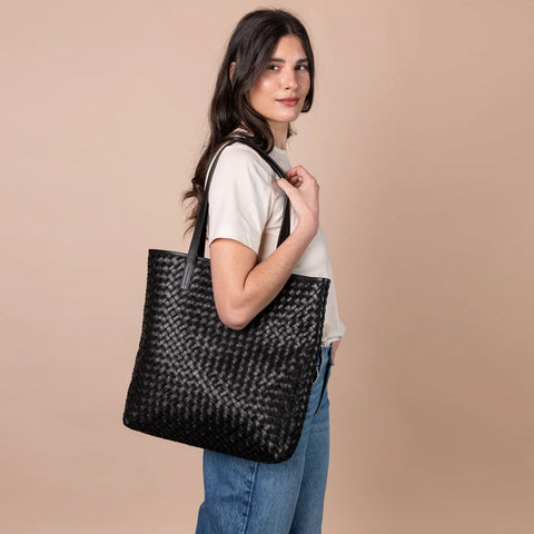 Georgia Woven Leather Bag black
