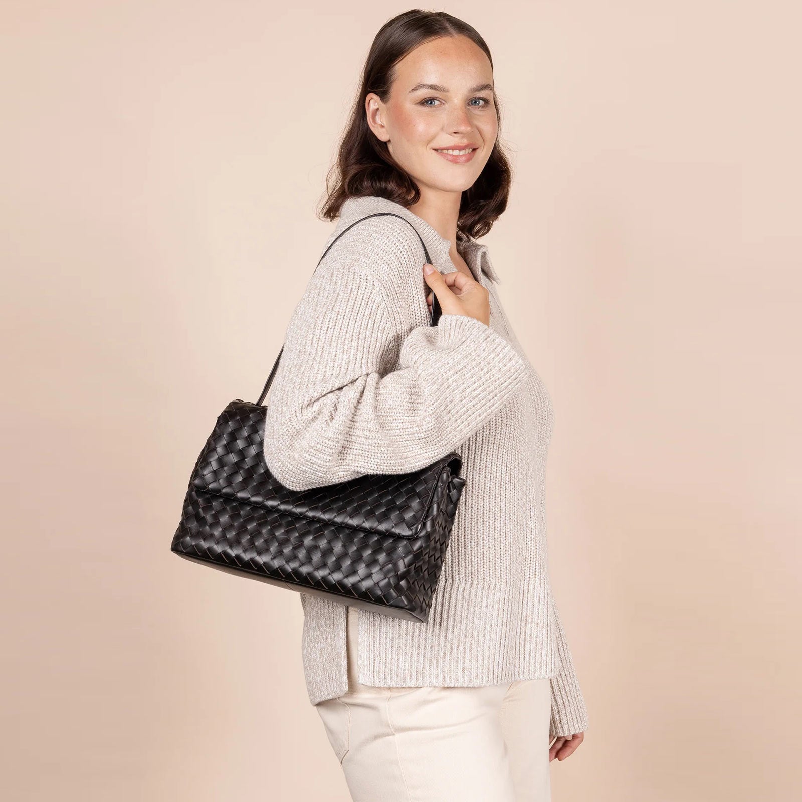 Kenzie Woven Classic Leather Bag black