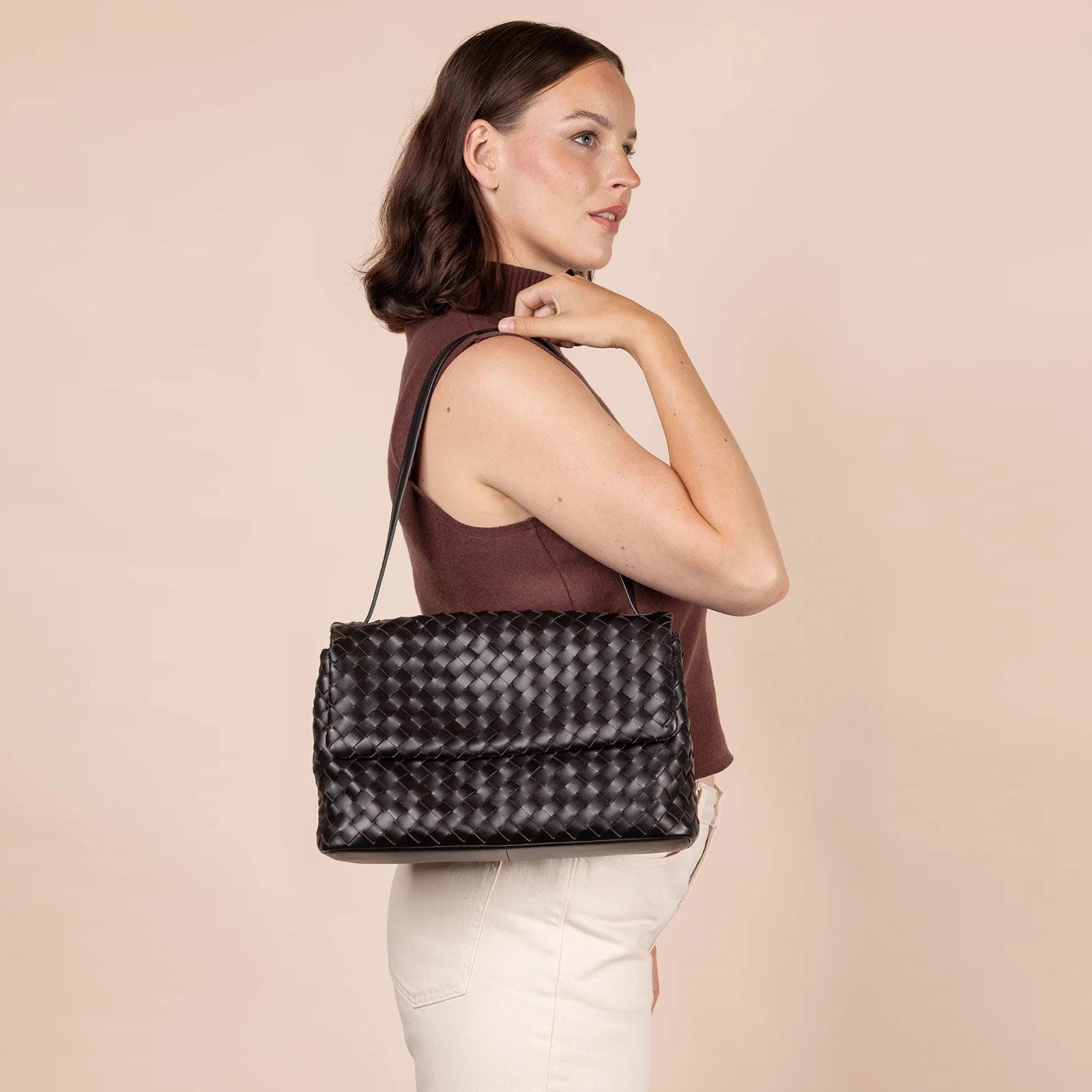 Kenzie Woven Classic Leather Bag black