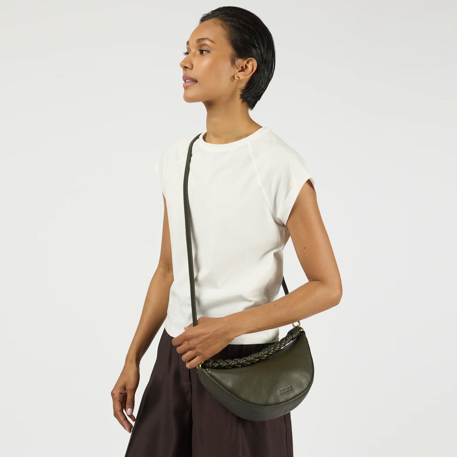 Leo Mini Twisted Handle Soft Grain Leather Bag moss