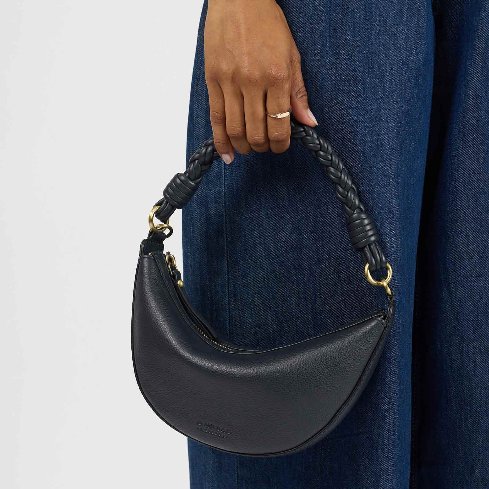 Leo Mini Twisted Handle Soft Grain Leather Bag universe blue