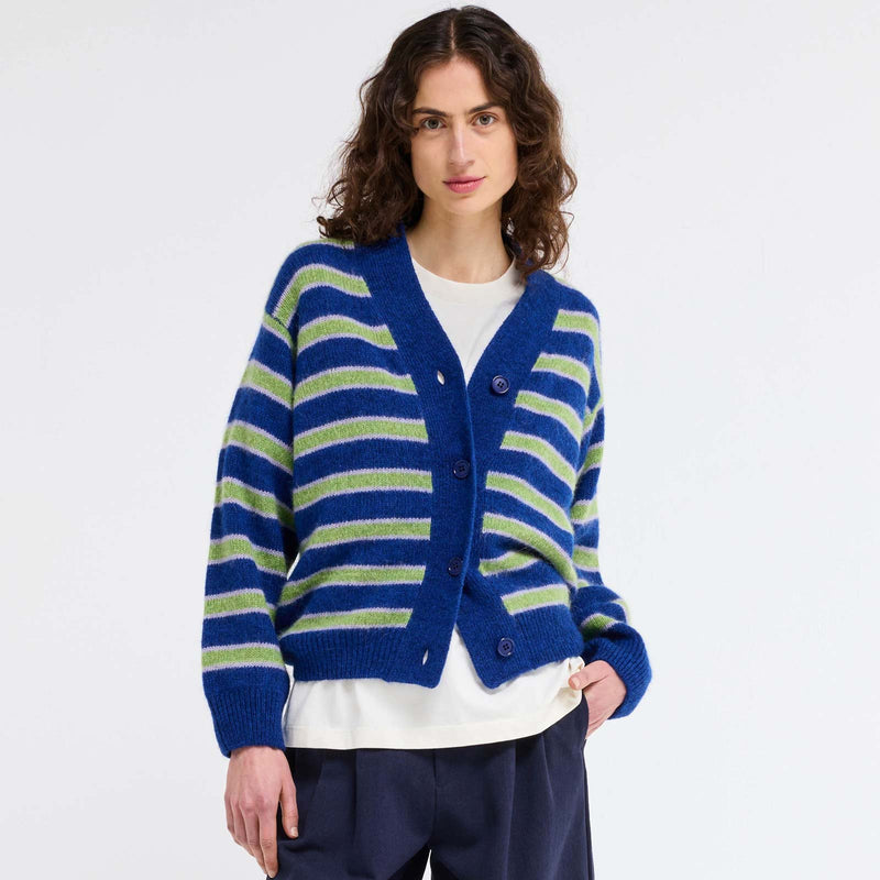 Dolphin S Cardigan green stripe Our Sister