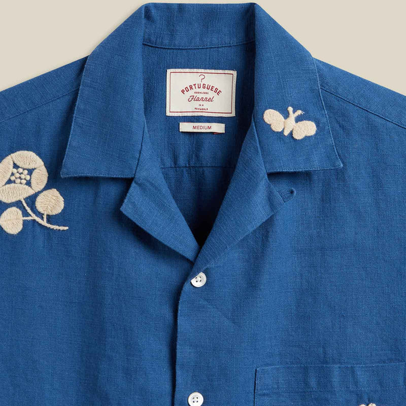 Embroidery Nature Ramie S/S Shirt blue Portuguese Flannel