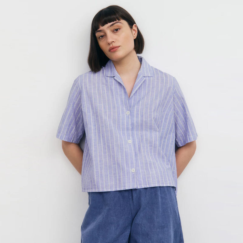 Cropped Bowling Shirt blue stripe Rotholz