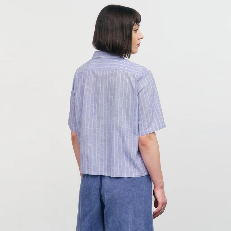 Cropped Bowling Shirt blue stripe Rotholz