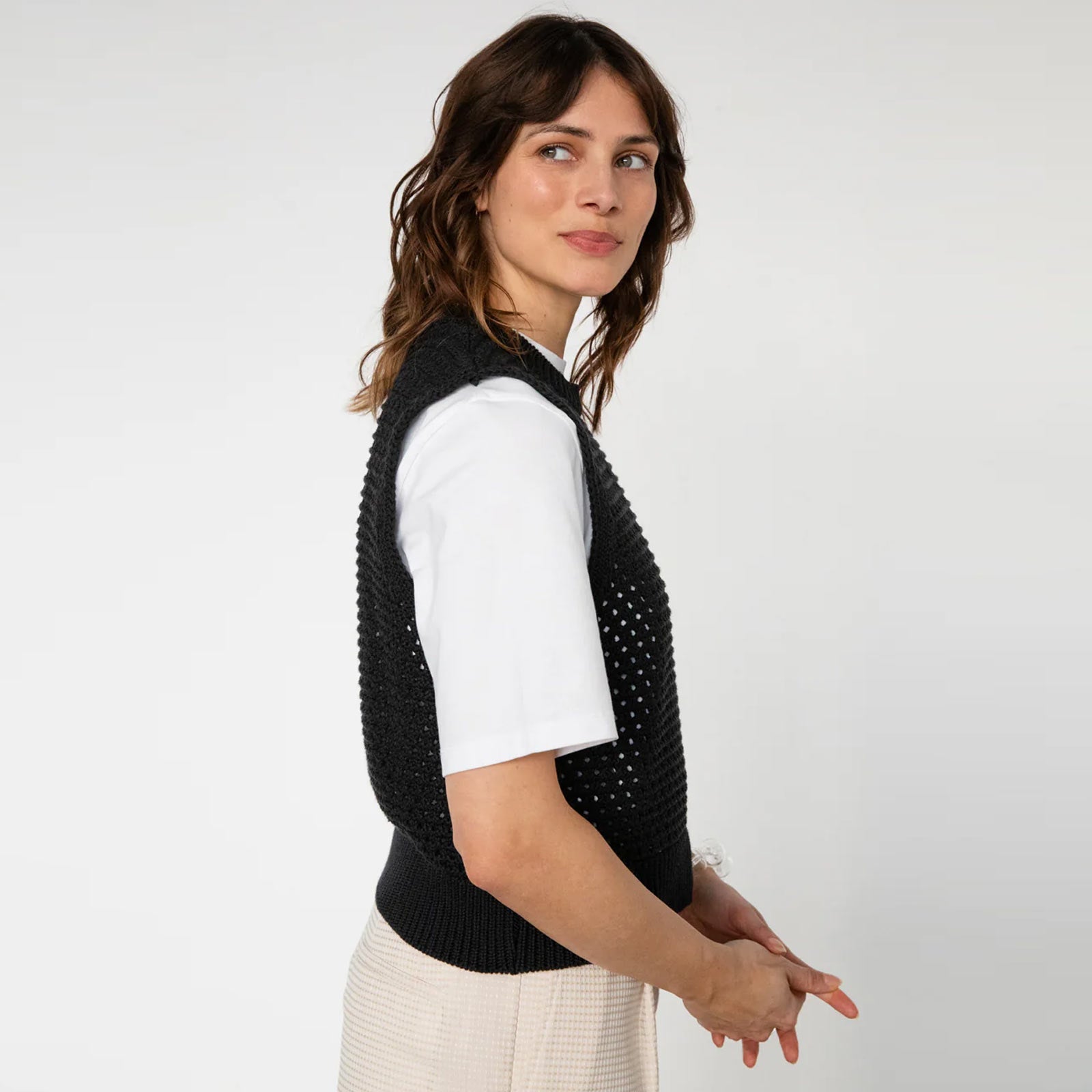 Cropped Knit Vest true black Rotholz