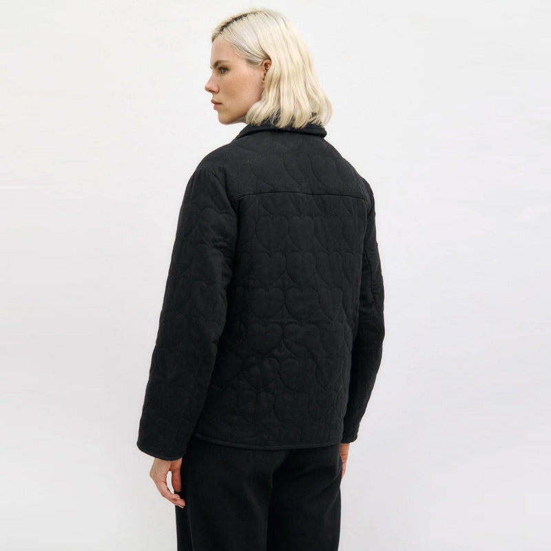 Flannel Quilt Jacket black hearts Rotholz
