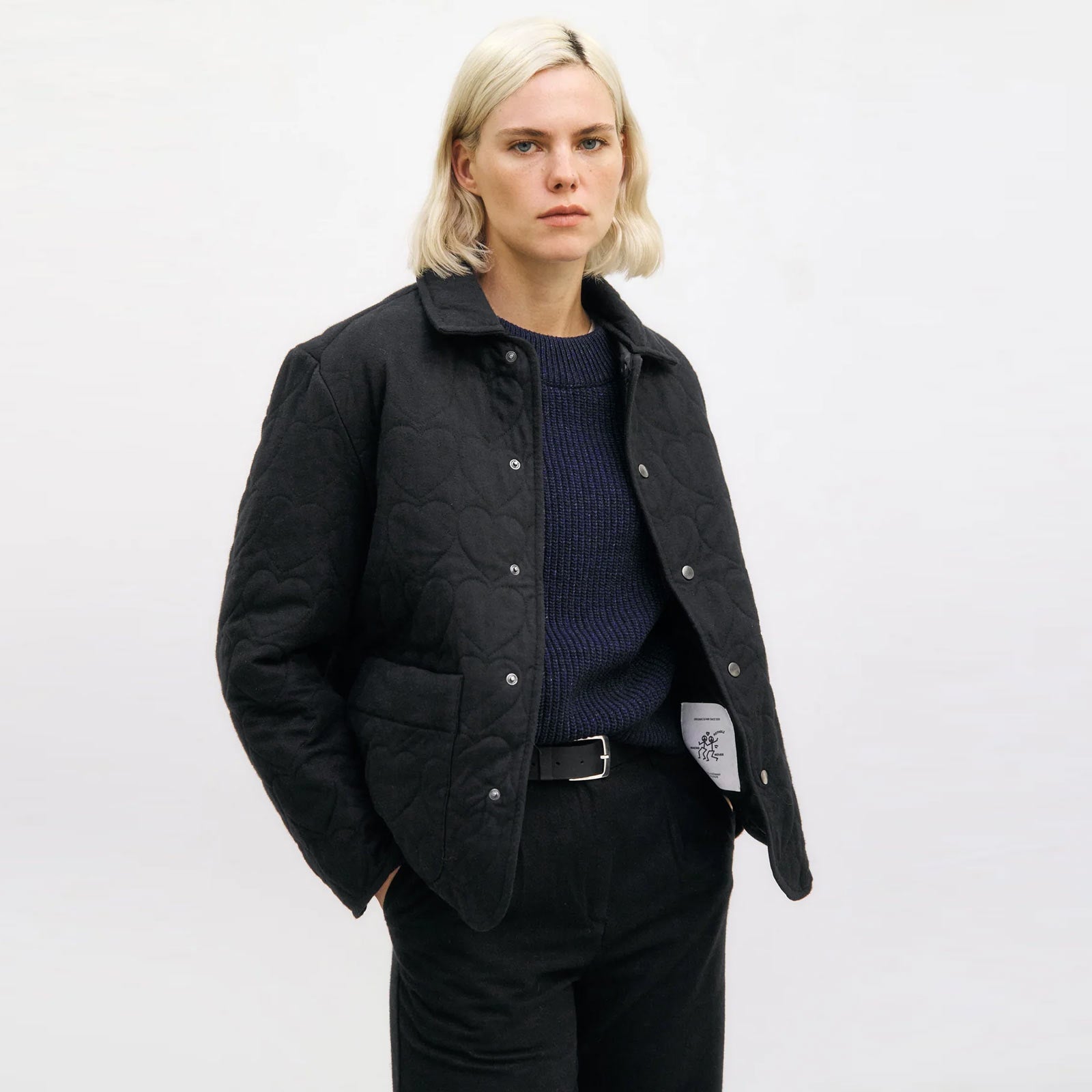 Flannel Quilt Jacket black hearts Rotholz