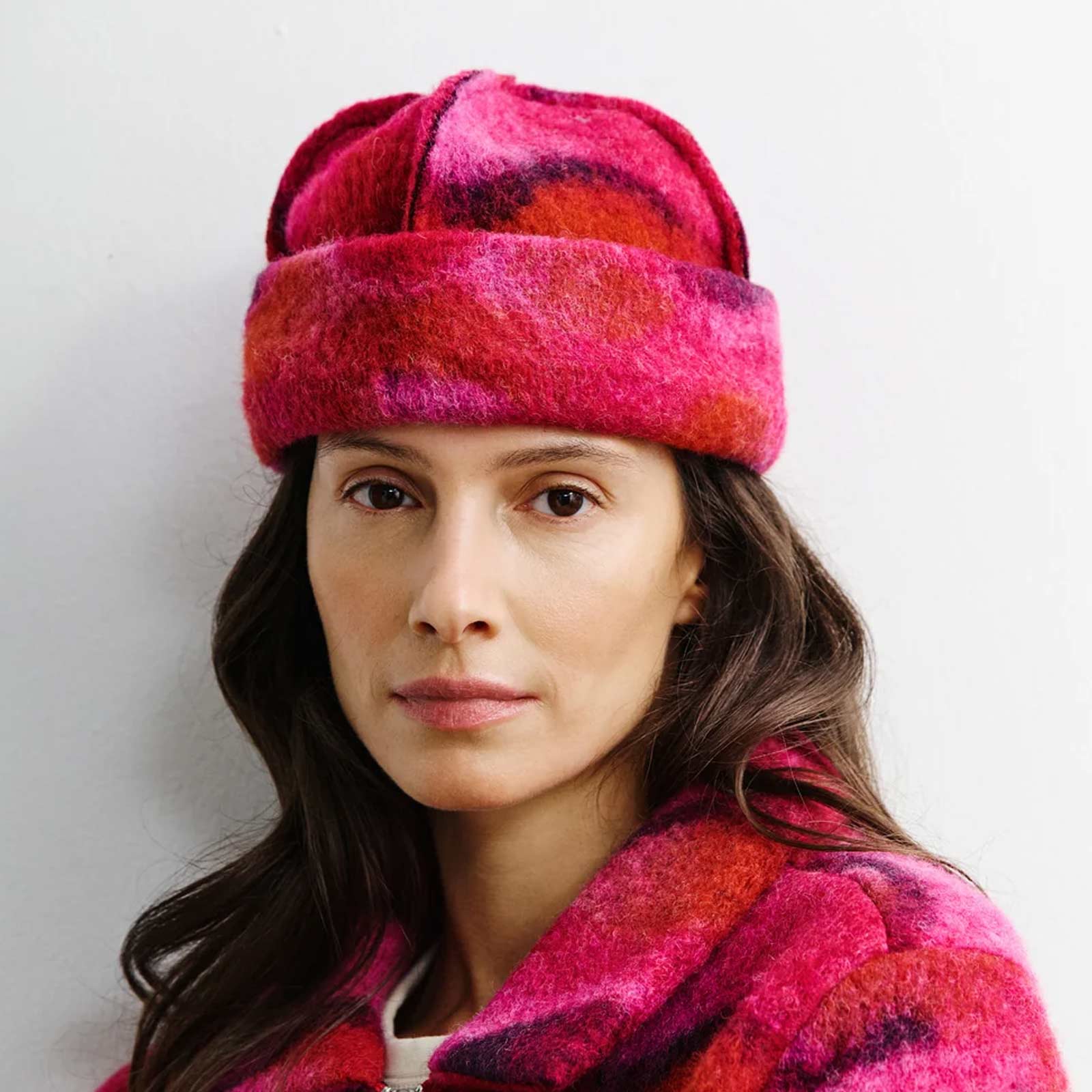 Toque Wool Blend Beanie wavy pink