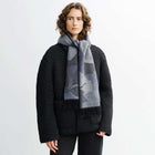 Woven Merino Scarf grey leaves