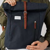 Dante Backpack navy with cognac brown leather