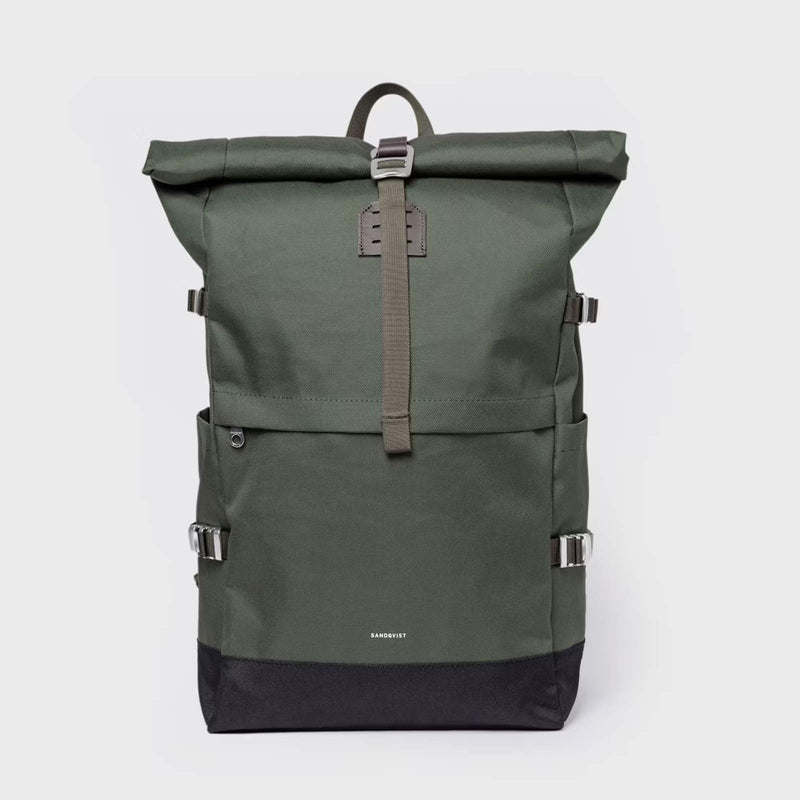 Icon Rolltop Backpack L dawn green/dark brown leather Sandqvist