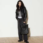Leather Hobo Tote Bag 14" black