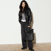 Leather Hobo Tote Bag 14" black