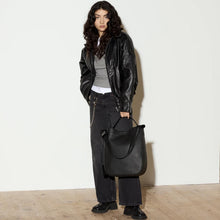 Leather Hobo Tote Bag 14" black