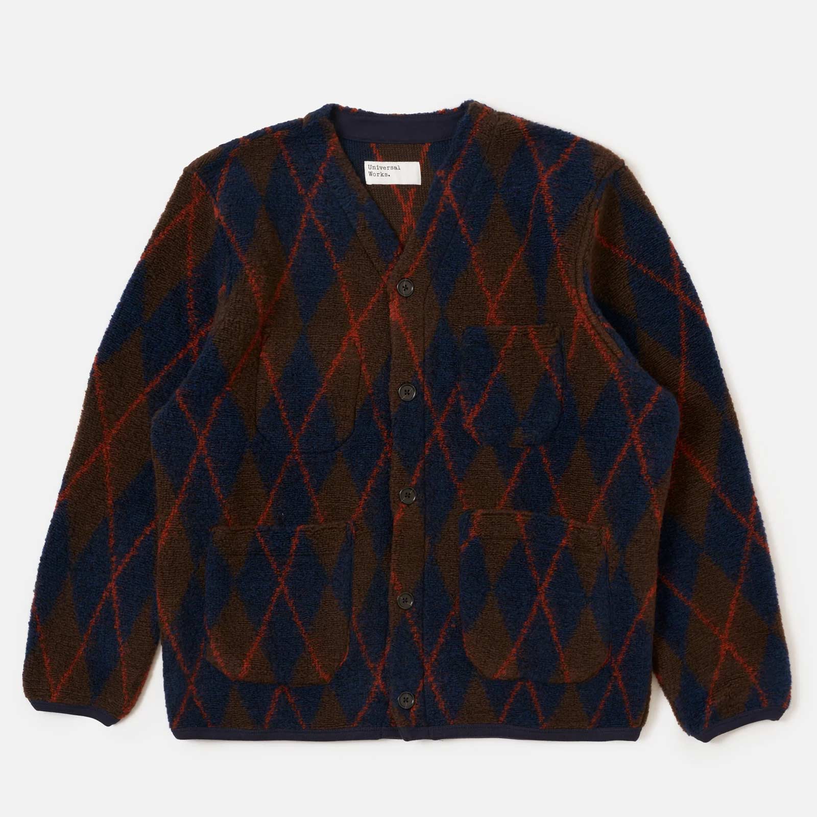 Argyll Fleece Cardigan brown/navy Universal Works