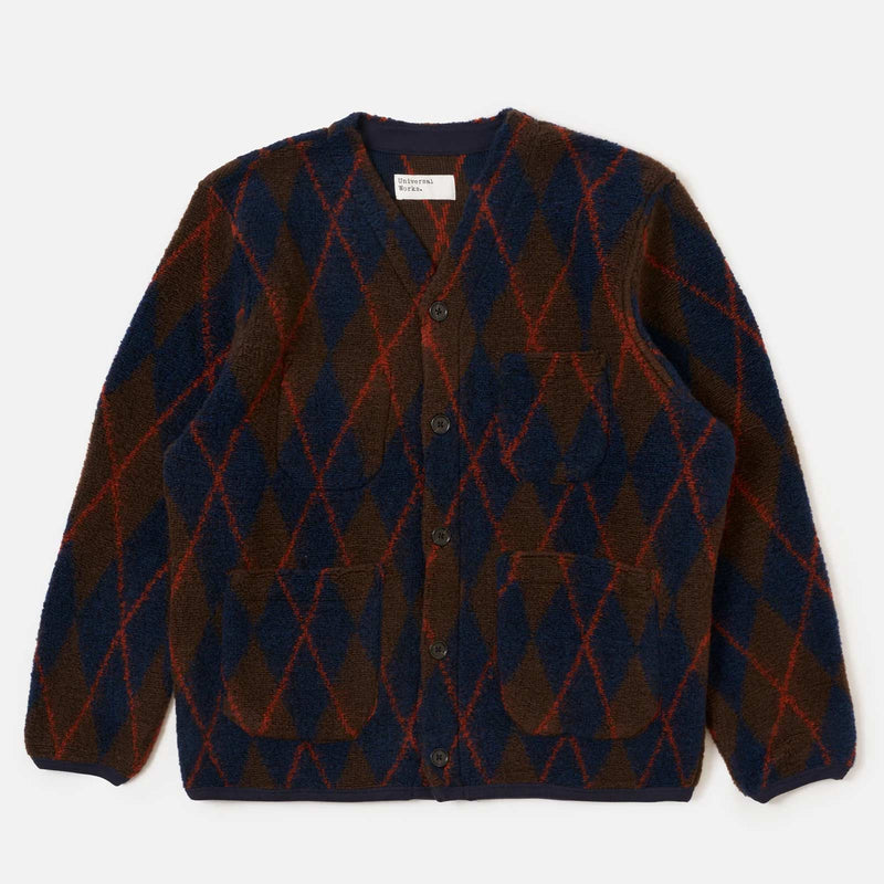 Argyll Fleece Cardigan brown/navy Universal Works