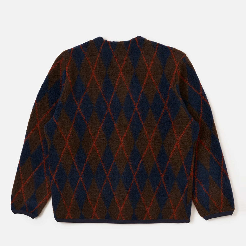 Argyll Fleece Cardigan brown/navy Universal Works