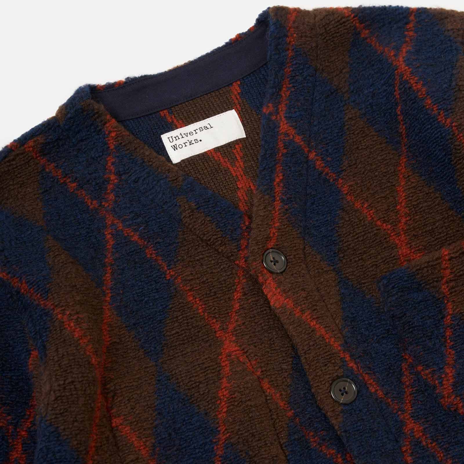 Argyll Fleece Cardigan brown/navy Universal Works