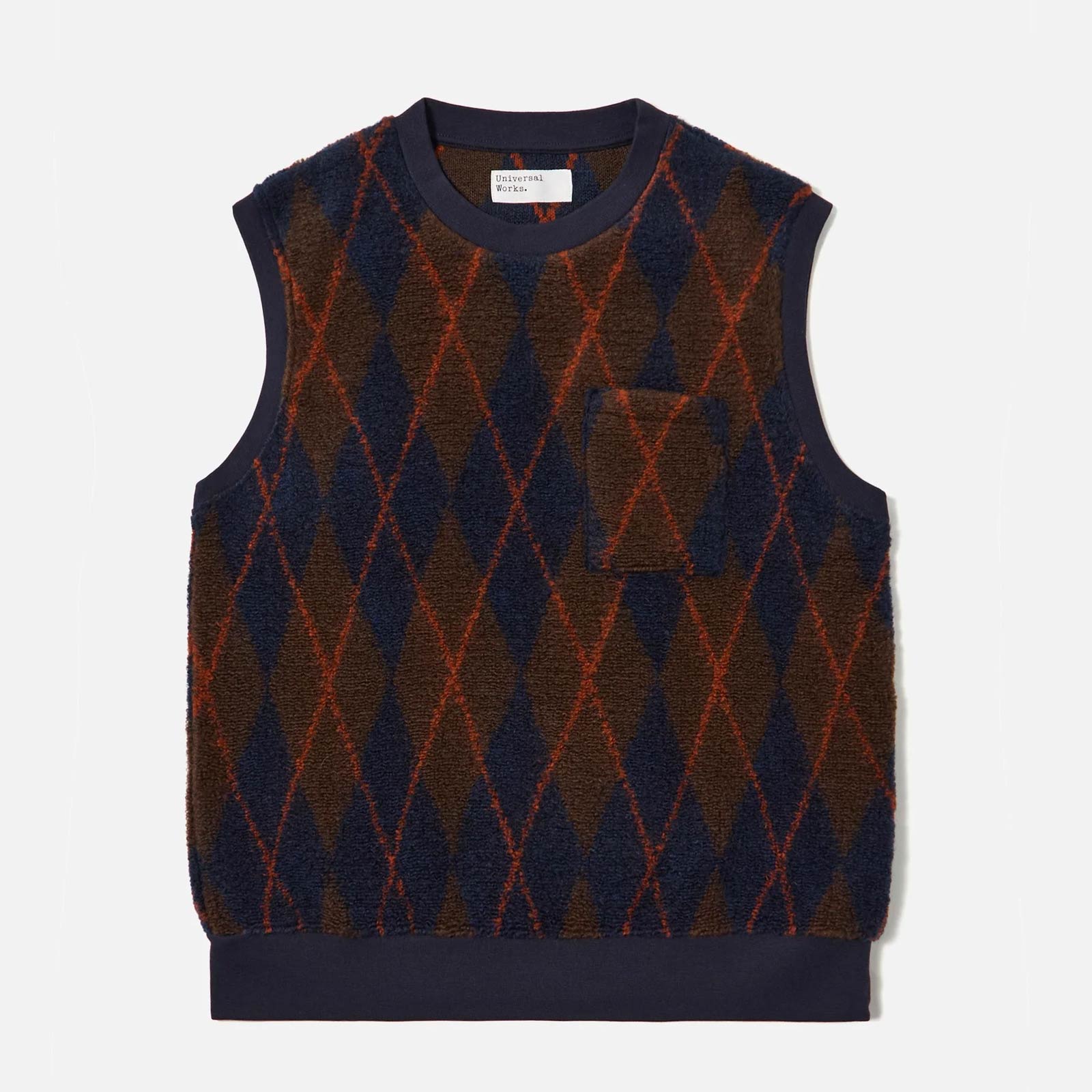 Argyll Sleeveless Fleece Crew brown/navy Universal Works