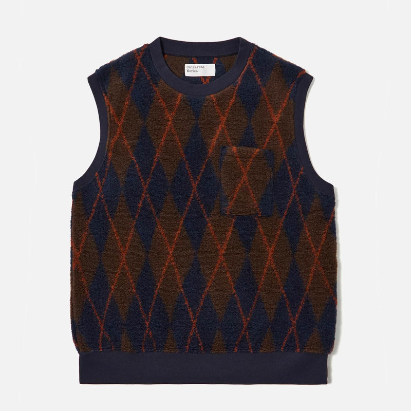 Argyll Sleeveless Fleece Crew brown/navy Universal Works
