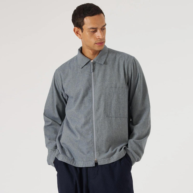 Brushed Flannel Zip Shirt navy Universal Works